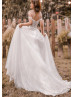 Ivory Beaded Lace Tulle Keyhole Back Vintage Wedding Dress